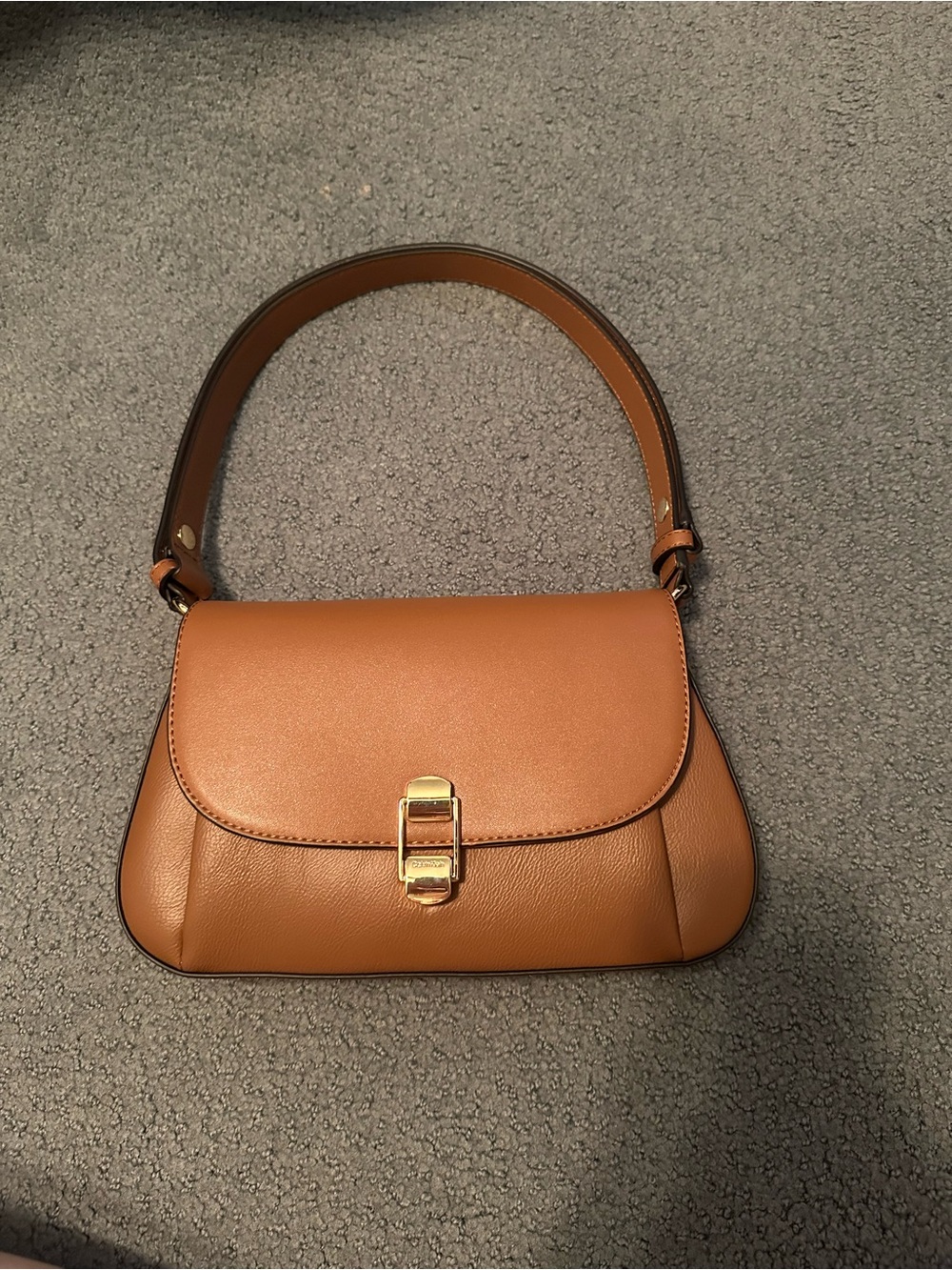 Calvin Klein Cognac Shoulder Bag with Gold Hardware